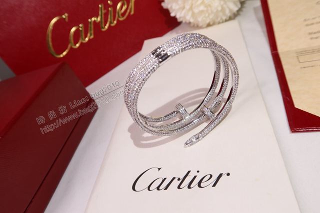Cartier首飾 卡地亞專櫃版本 進口純銀材質電鍍三層厚金 Cartier卡地亞四層滿鑽釘子手鐲  zgk1439